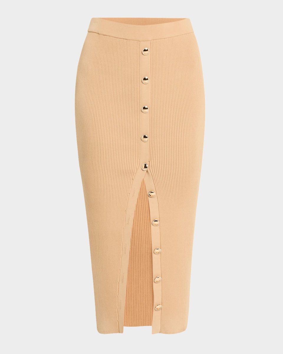 Addie Buttoned Rib-Knit Midi Skirt