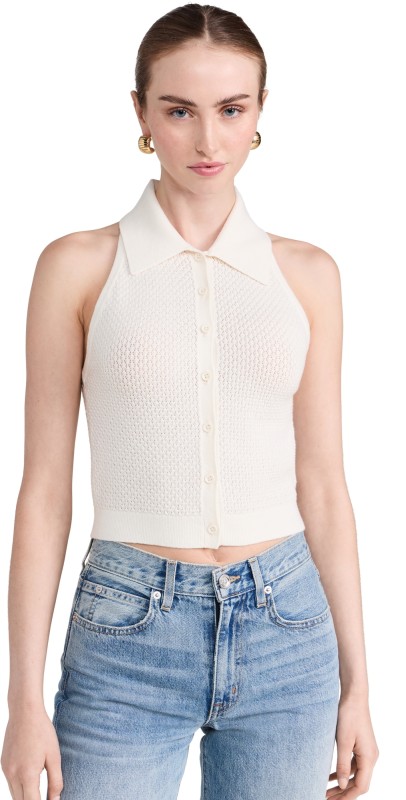 alice + olivia Miles Collared Tank Soft White