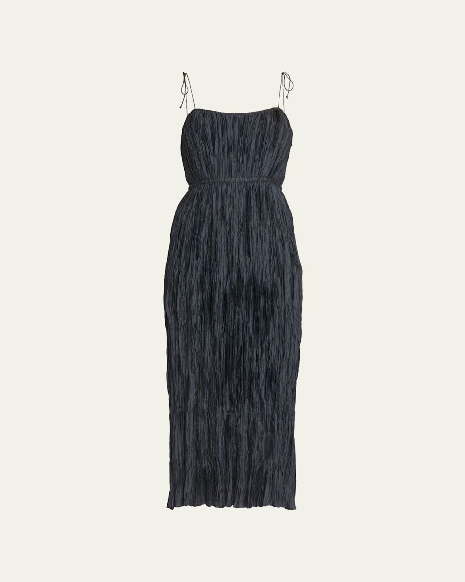 Orla Tie-Shoulder Plissé Midi Dress