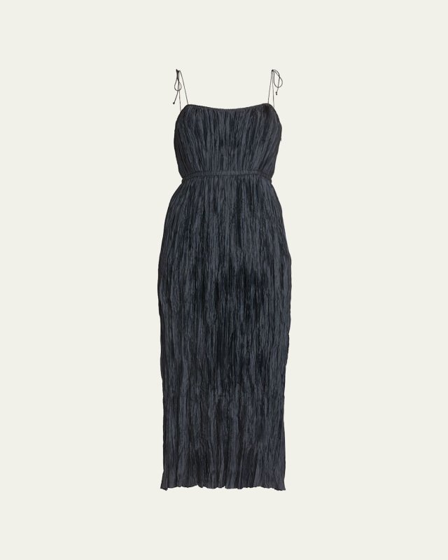 Orla Tie-Shoulder Plissé Midi Dress
