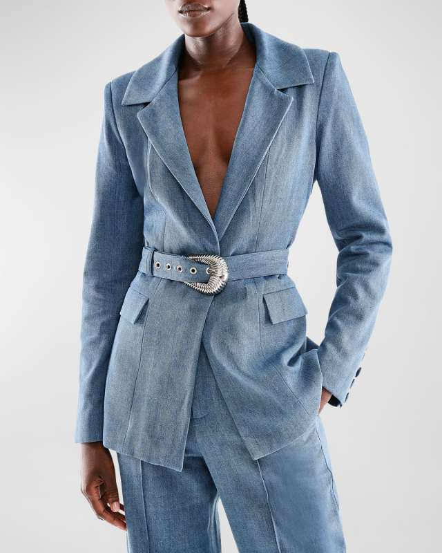 Dominga Belted Denim Blazer