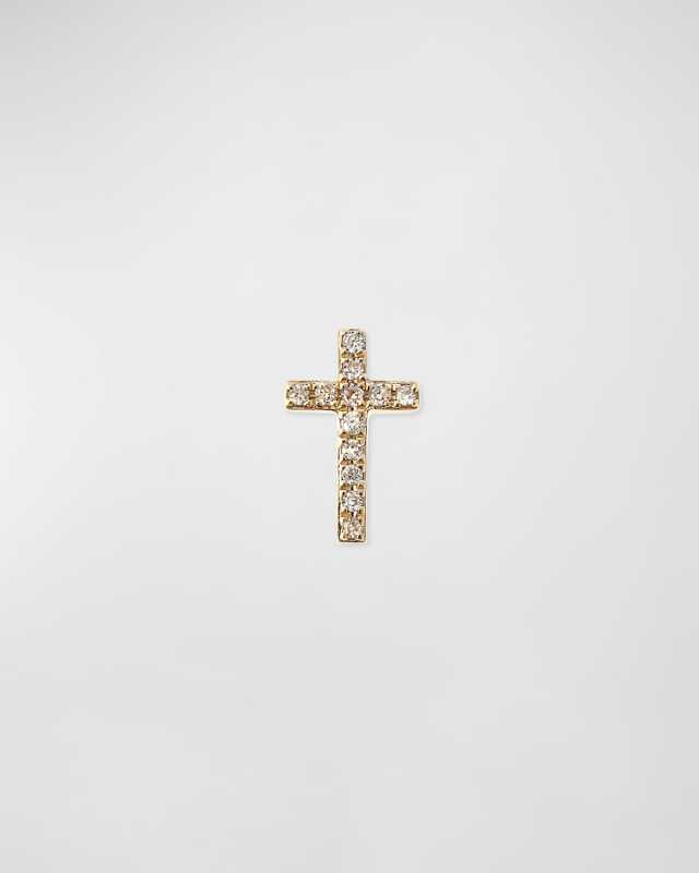 14k Gold Diamond Cross Single Stud Earring