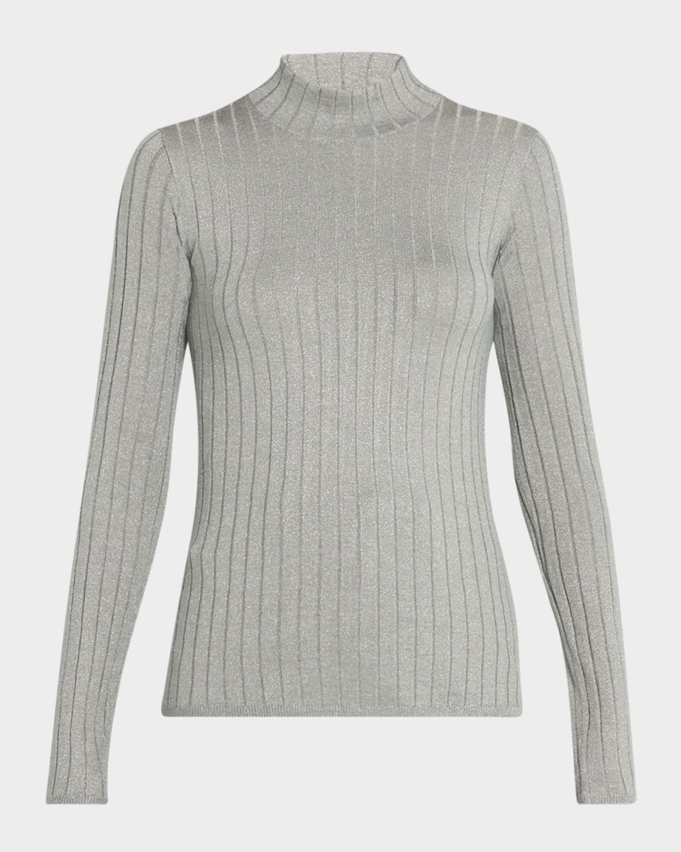 Metallic-Rib Cuff Cashmere-Silk Sweater