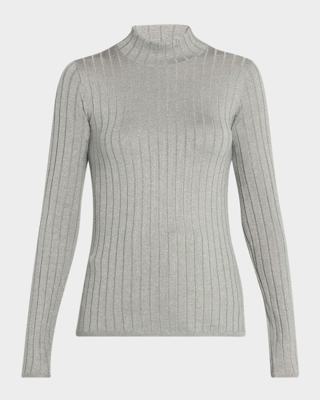 Metallic-Rib Cuff Cashmere-Silk Sweater