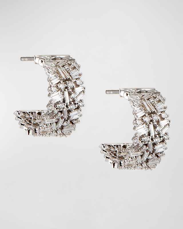 18K White Gold Fireworks 14mm Wide Hoop Earrings
