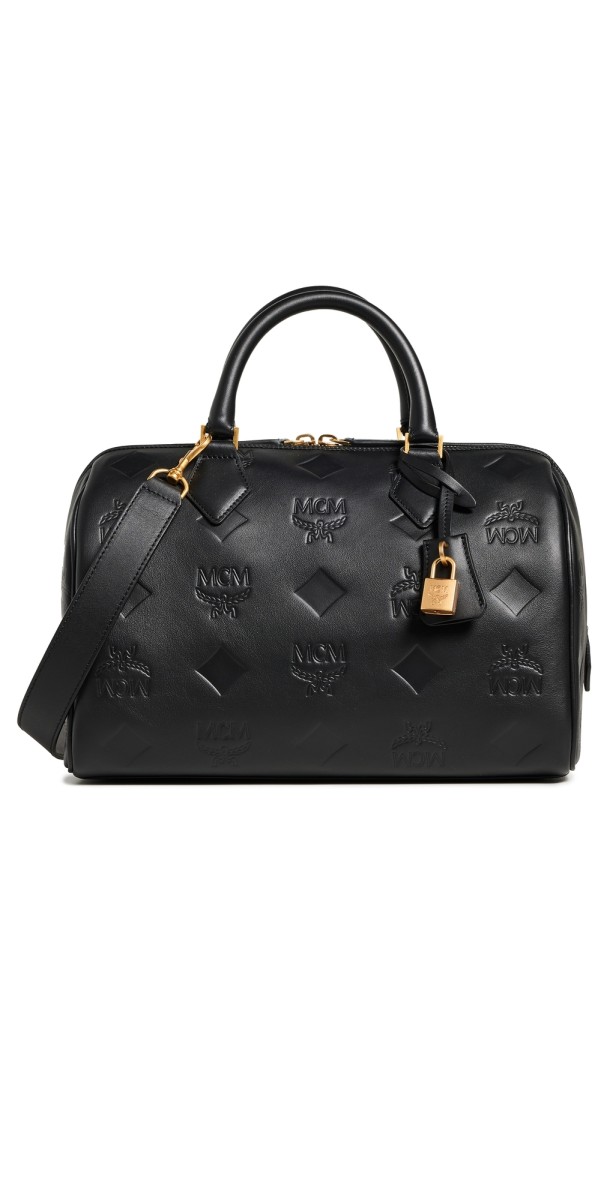 MCM Ella Maxi Leather Boston Tote Black