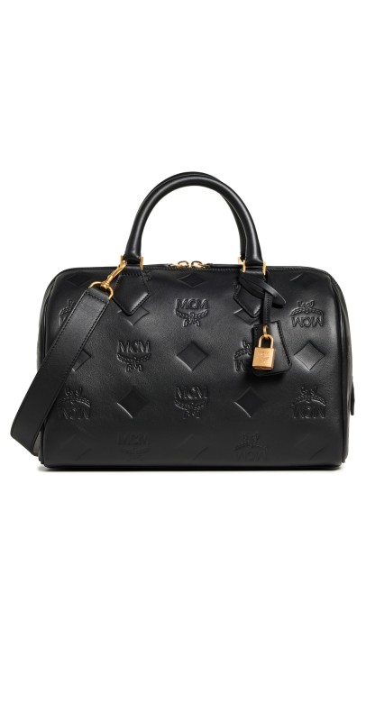 MCM Ella Maxi Leather Boston Tote Black