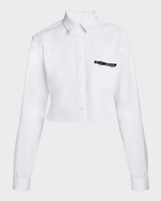 Cropped Button-Front Shirt with Bow Detail