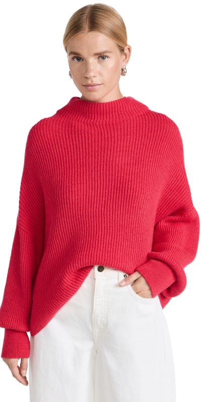 Closed Funnel Neck Long Sleeve Sweater Fiery Pink