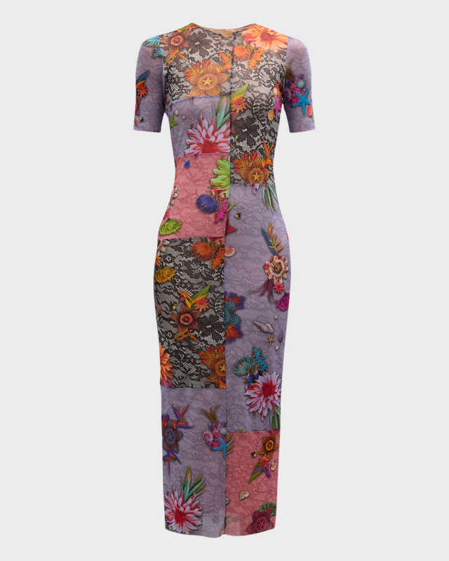 Patchwork-Print Bodycon Maxi Dress
