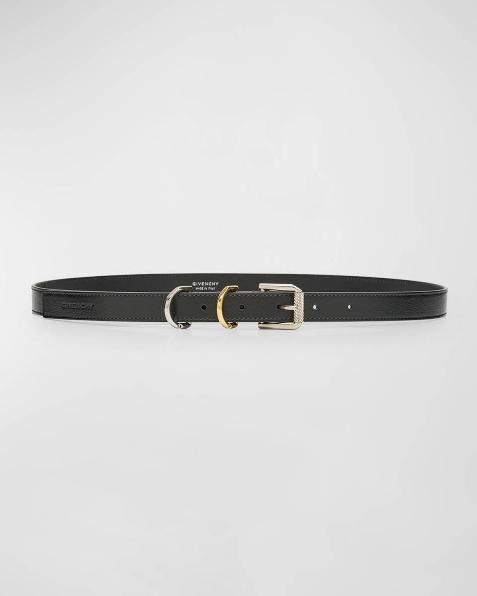 Voyou Mixed-Metal Leather Skinny Belt