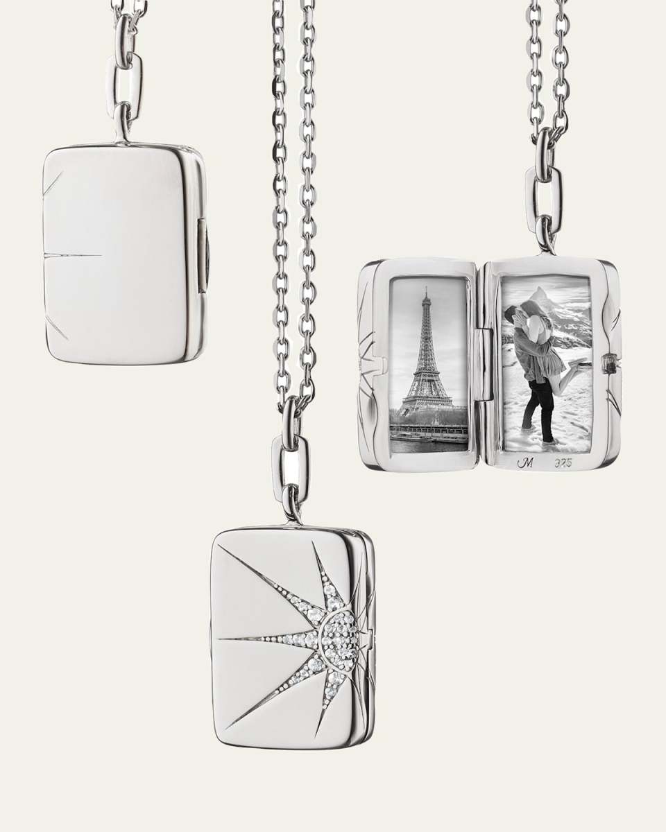 Rectangular Locket with White Sapphires in Elongated Star Design