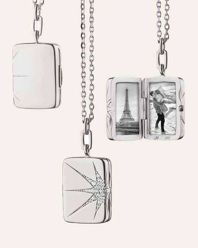 Rectangular Locket with White Sapphires in Elongated Star Design