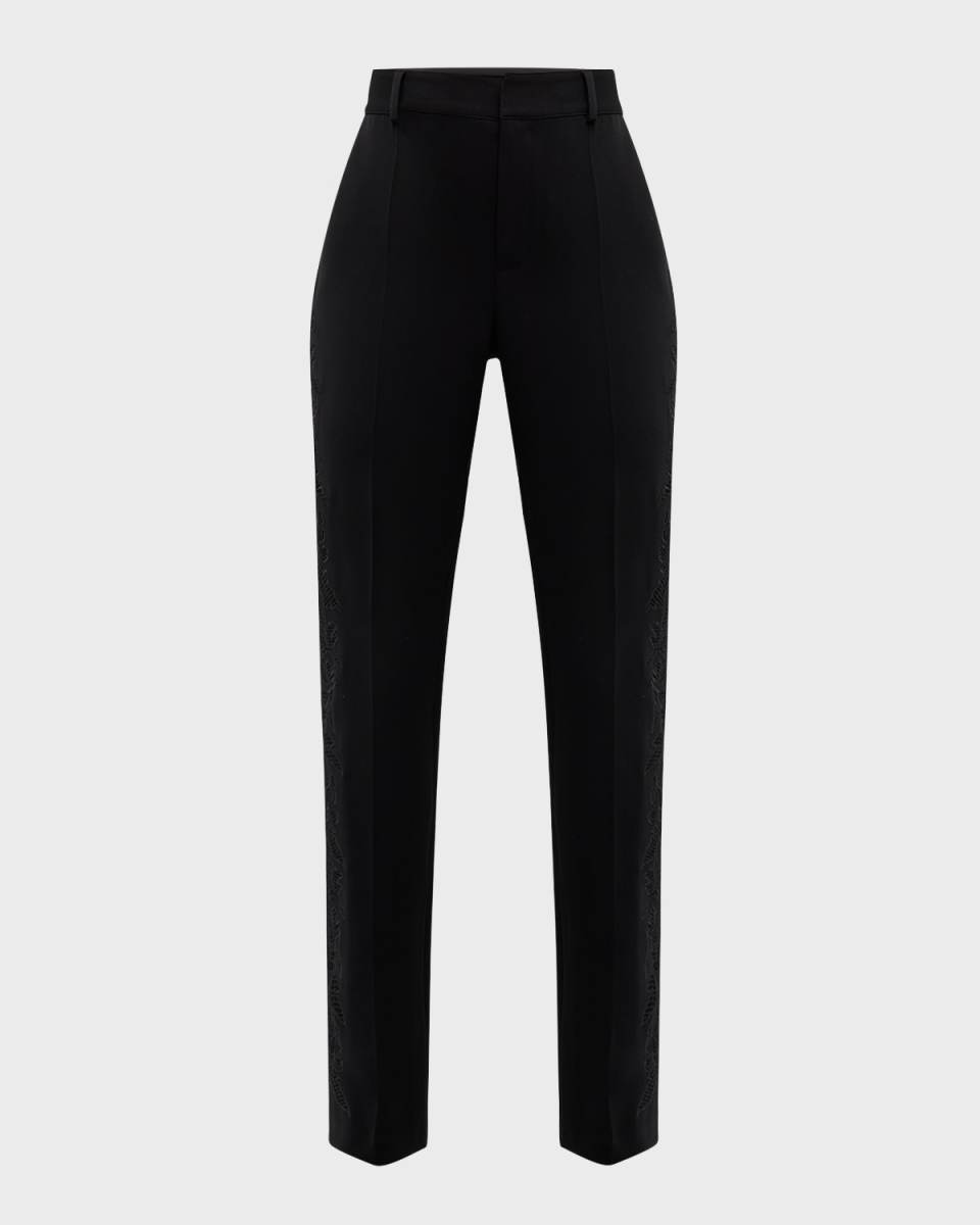 Kerry Cutout Paisley Embroidery Straight-Leg Pants