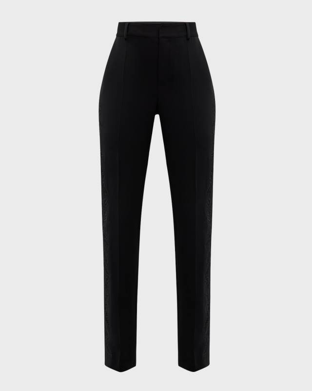 Kerry Cutout Paisley Embroidery Straight-Leg Pants