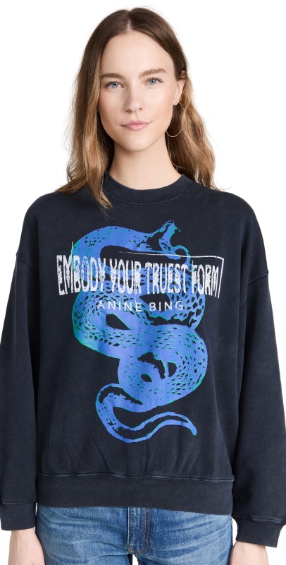 ANINE BING Jaci Viper Sweatshirt Washed Black