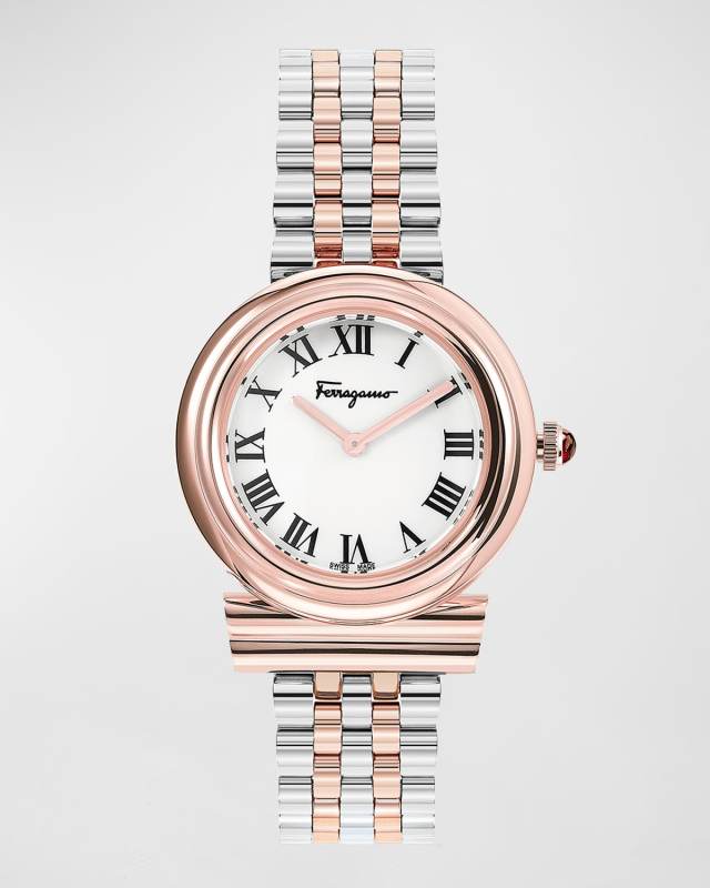 Gancini Watch with Bracelet Strap, Rose Gold/Stainless Steel