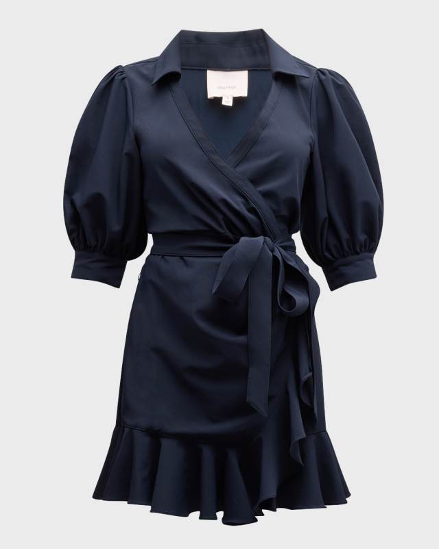 Vickie Puff-Sleeve Ruffled Mini Wrap Dress