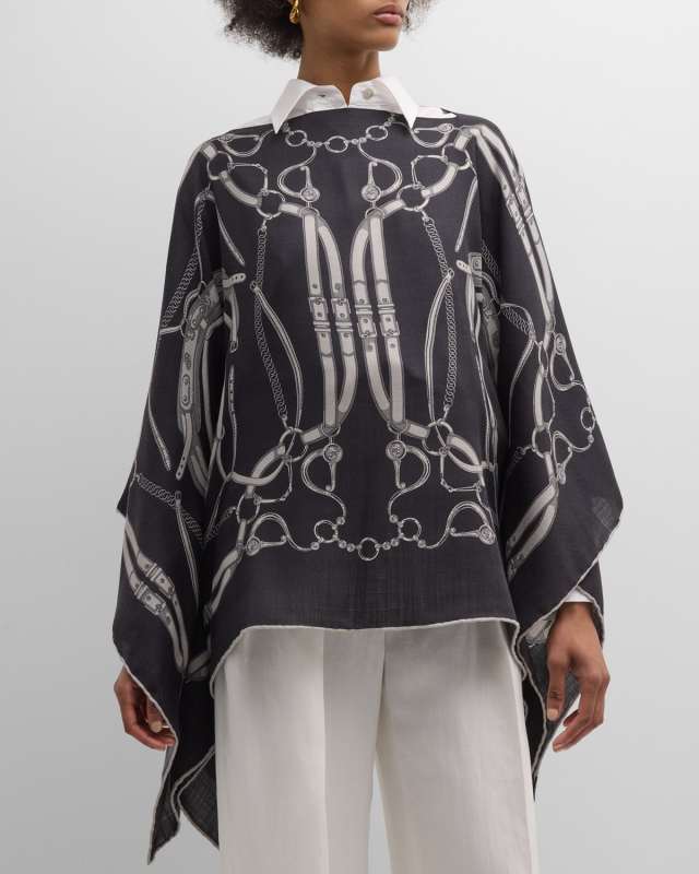 Lexington Black Print Cashmere-Blend Poncho