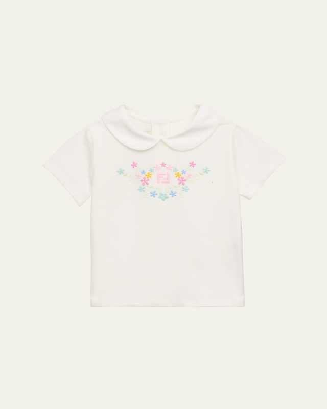 Girl's Embroidered Short-Sleeve Jersey Stretch T-Shirt, Size 9M-24M