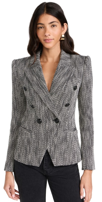 L'AGENCE Marie Double Breasted Blazer Black/White Tweed
