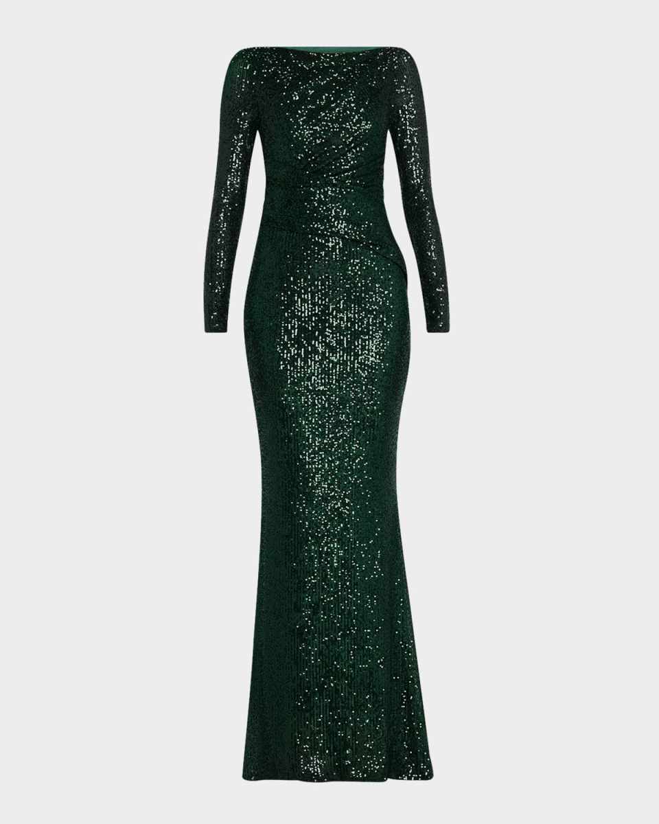 Tolga Matrix Micro Sequin Long-Sleeve Gown