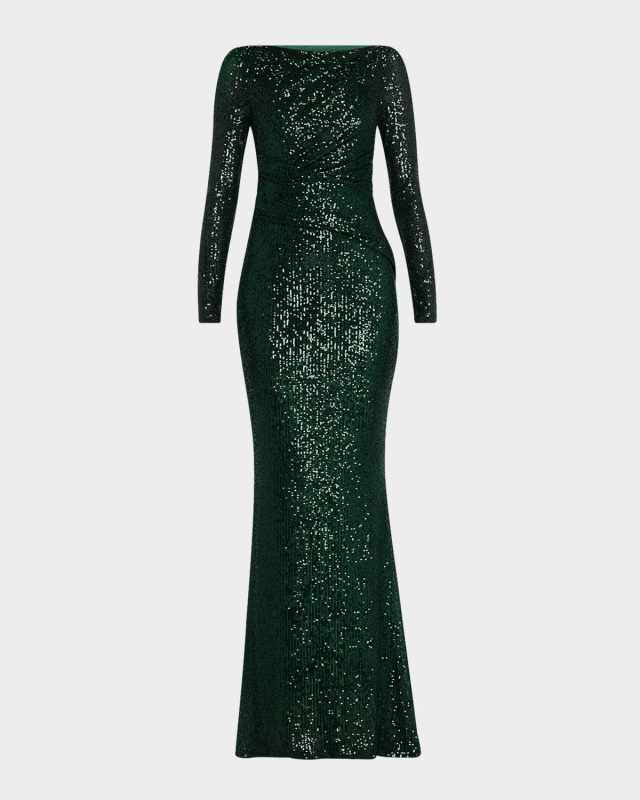 Tolga Matrix Micro Sequin Long-Sleeve Gown