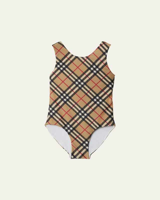 Girl's Tirza Check One-Piece Swimsuit, Size 3-14