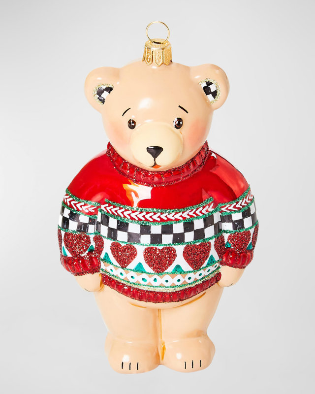 Cozy Christmas Sweater Bear Glass Christmas Ornament