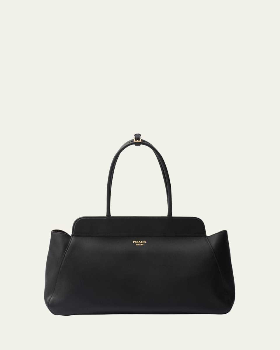Large Grain Leather Top-Handle Bag