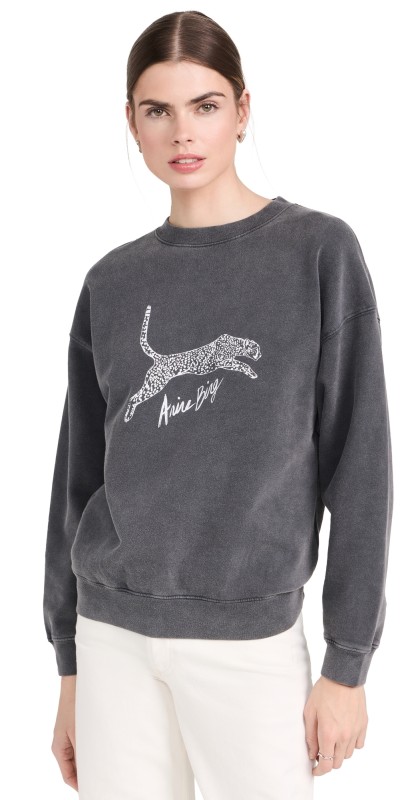 ANINE BING Spencer Sweatshirt Spotted Leopard Washed Black