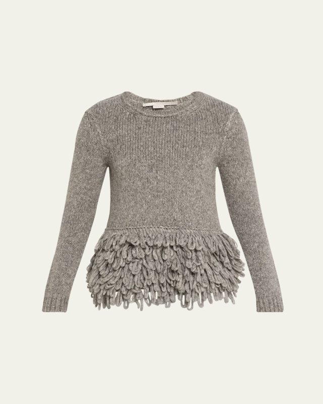 Fringe-Bottom Fitted Sweater