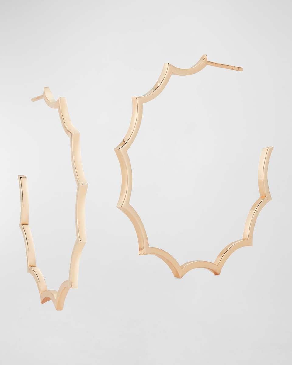 Clive Rose Gold Large Plain Scalloped Hoop Earrings