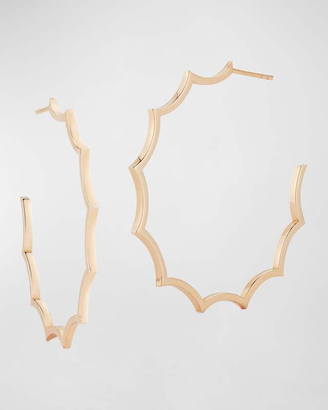 Clive Rose Gold Large Plain Scalloped Hoop Earrings