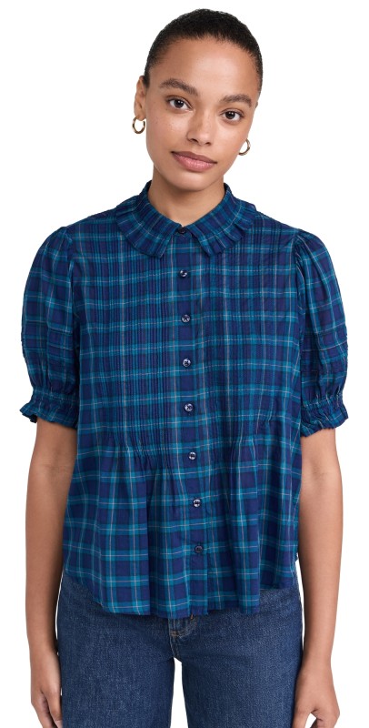 Birds of Paradis Jess Blouse Oceanside Plaid