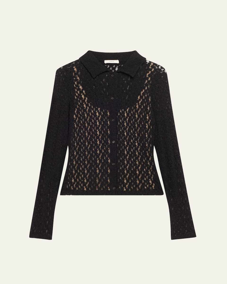 Floral Smocked Long-Sleeve Button-Front Top