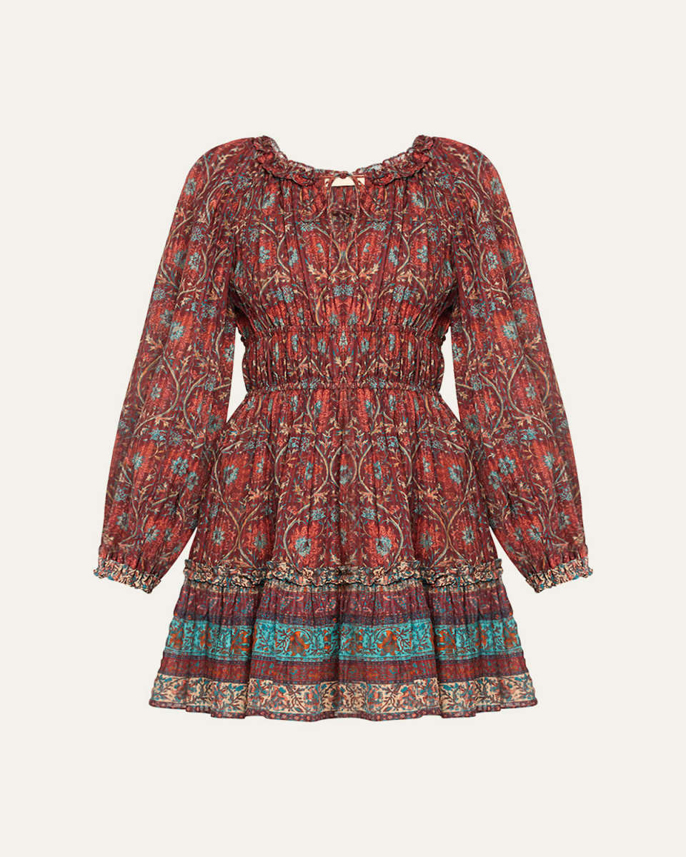 Val Printed Long-Sleeve Mini Dress