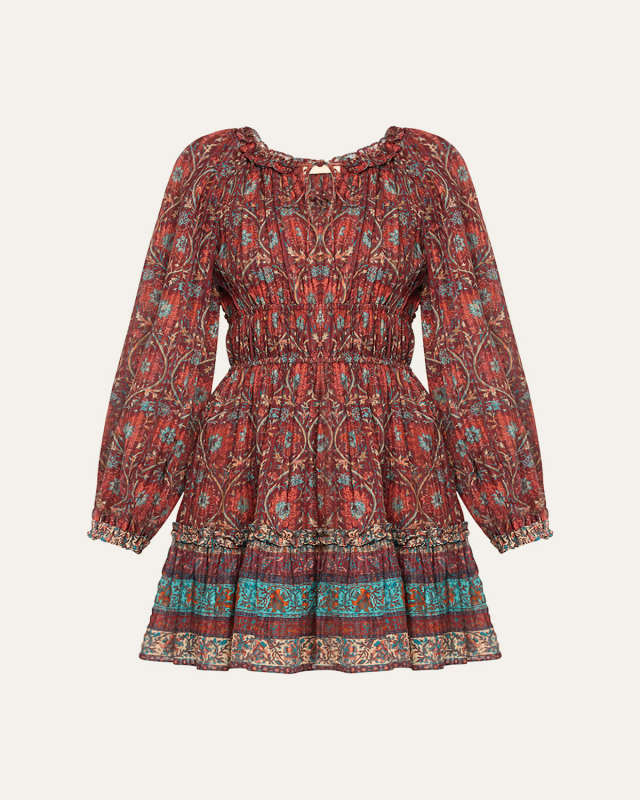 Val Printed Long-Sleeve Mini Dress