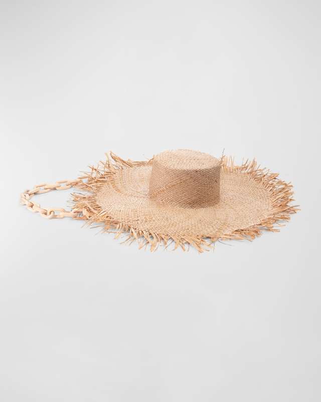 Valentina Raffia Large Brim Hat With Chain