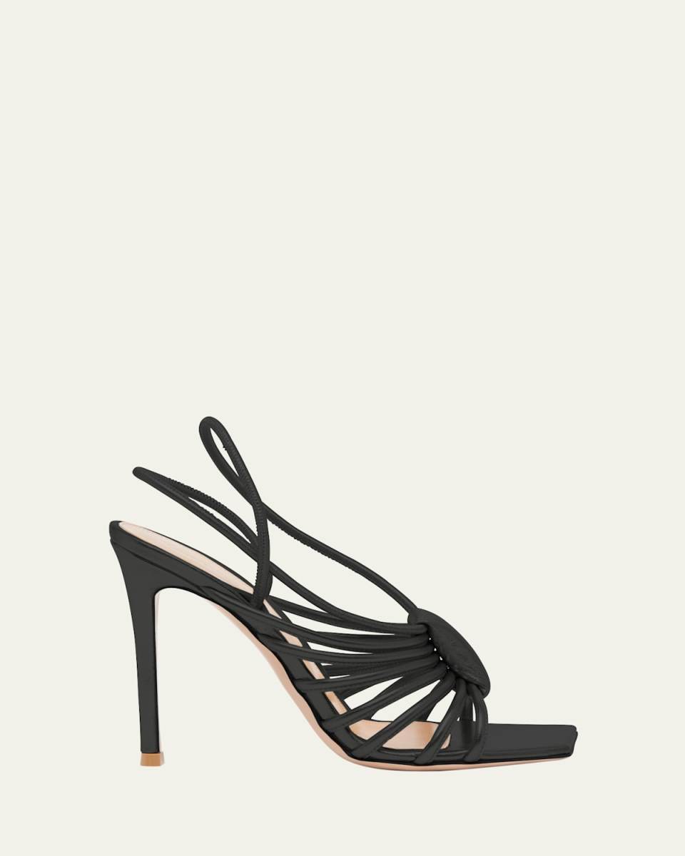 Leather Caged Ankle-Strap Sandals