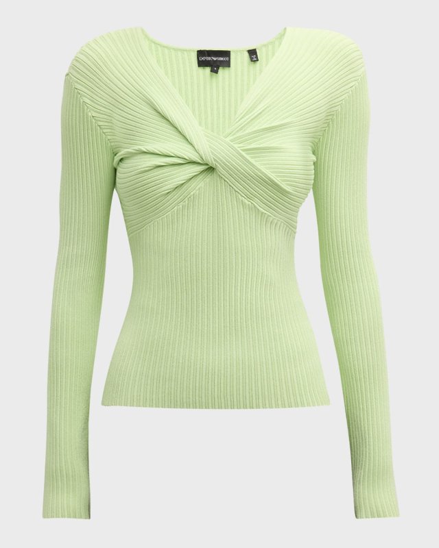 Ribbed Twist-Front Sweater