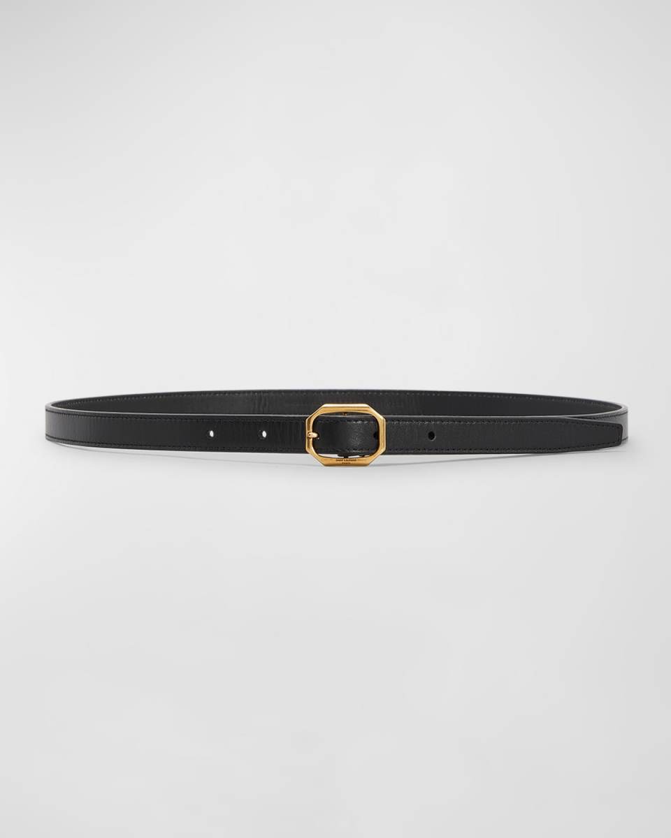 Skinny Leather Belt With Beveled Buckle