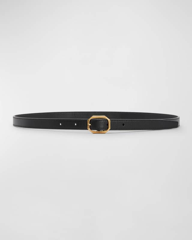 Skinny Leather Belt With Beveled Buckle