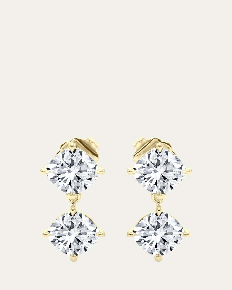 18K Cushion Lab Grown Damond Twin Earrings