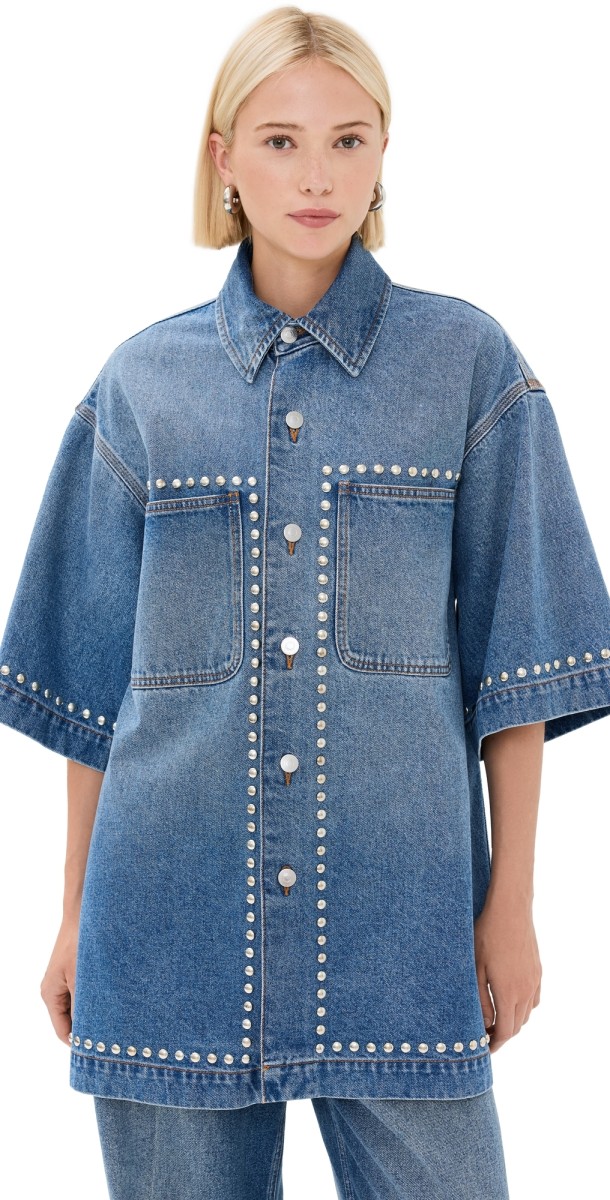 Stella McCartney Studded Blue Denim Shirt Vintage Blue Denim
