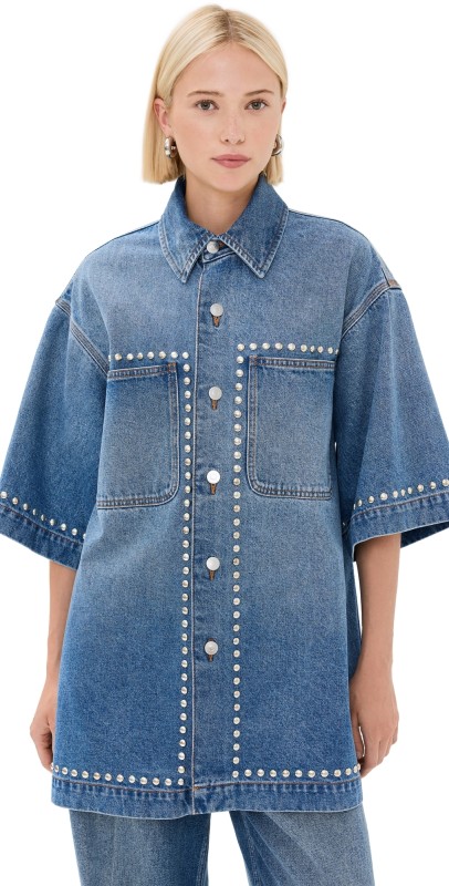 Stella McCartney Studded Blue Denim Shirt Vintage Blue Denim
