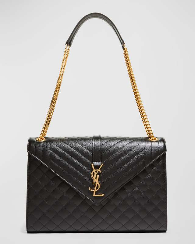 Envelope Triquilt Large YSL Shoulder Bag in Grained Leather