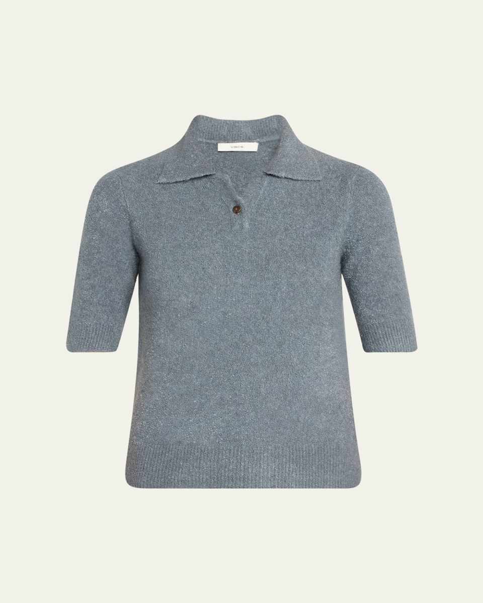 Cashmere Blend Bouclé Short-Sleeve Polo Sweater