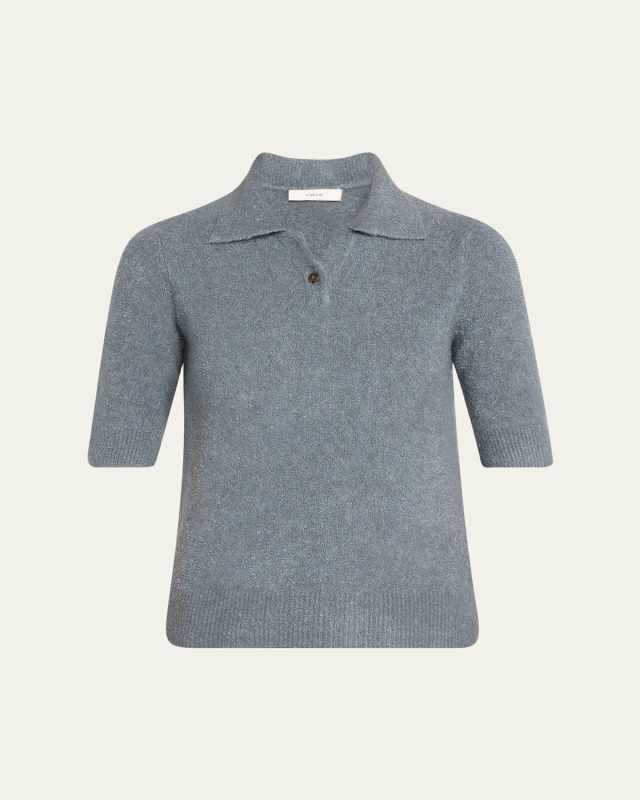 Cashmere Blend Bouclé Short-Sleeve Polo Sweater