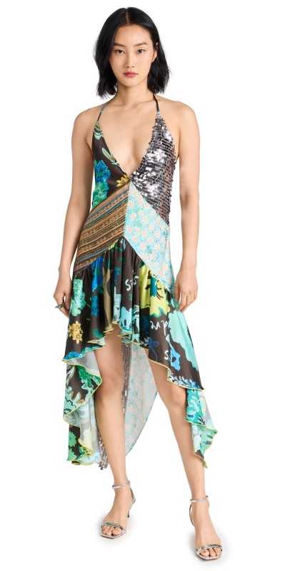 SIEDRES Izen Patchwork Asymmetric Printed Dress Multi